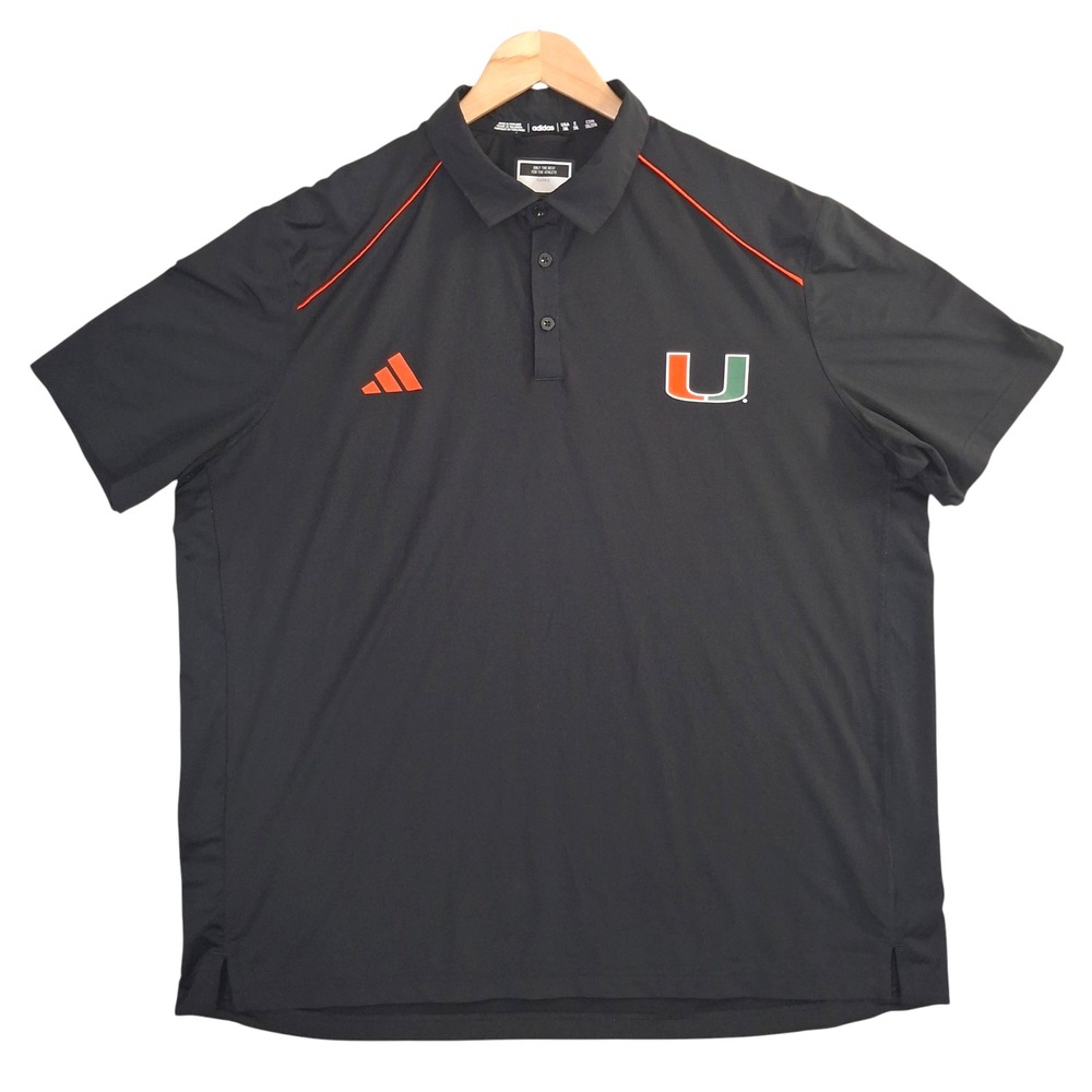 Adidas Miami Hurricanes Polo Shirt Men's 2XL Black Aeroready U Logo Orange